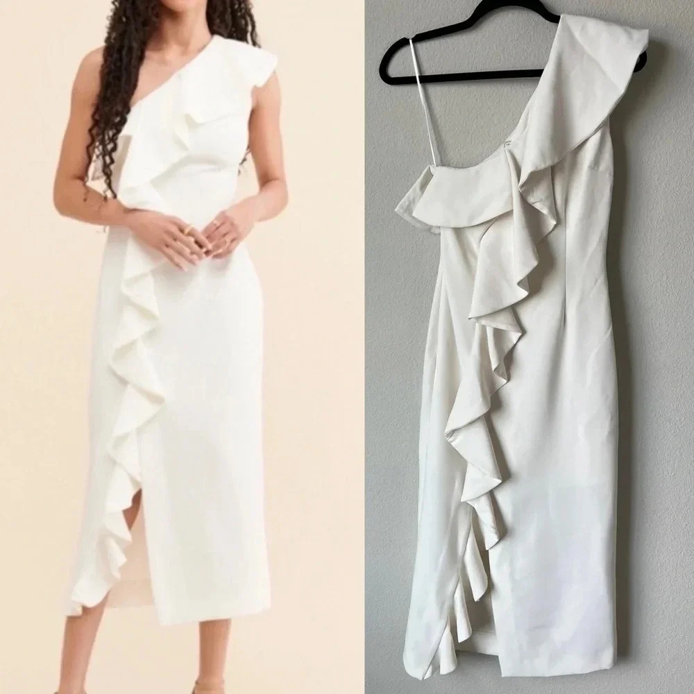 Keepsake White One Shoulder Ruffle Dress Size Small / 4